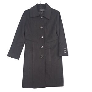 Jones New York Womens Black Wool Blend Button Front Coat Size 10
